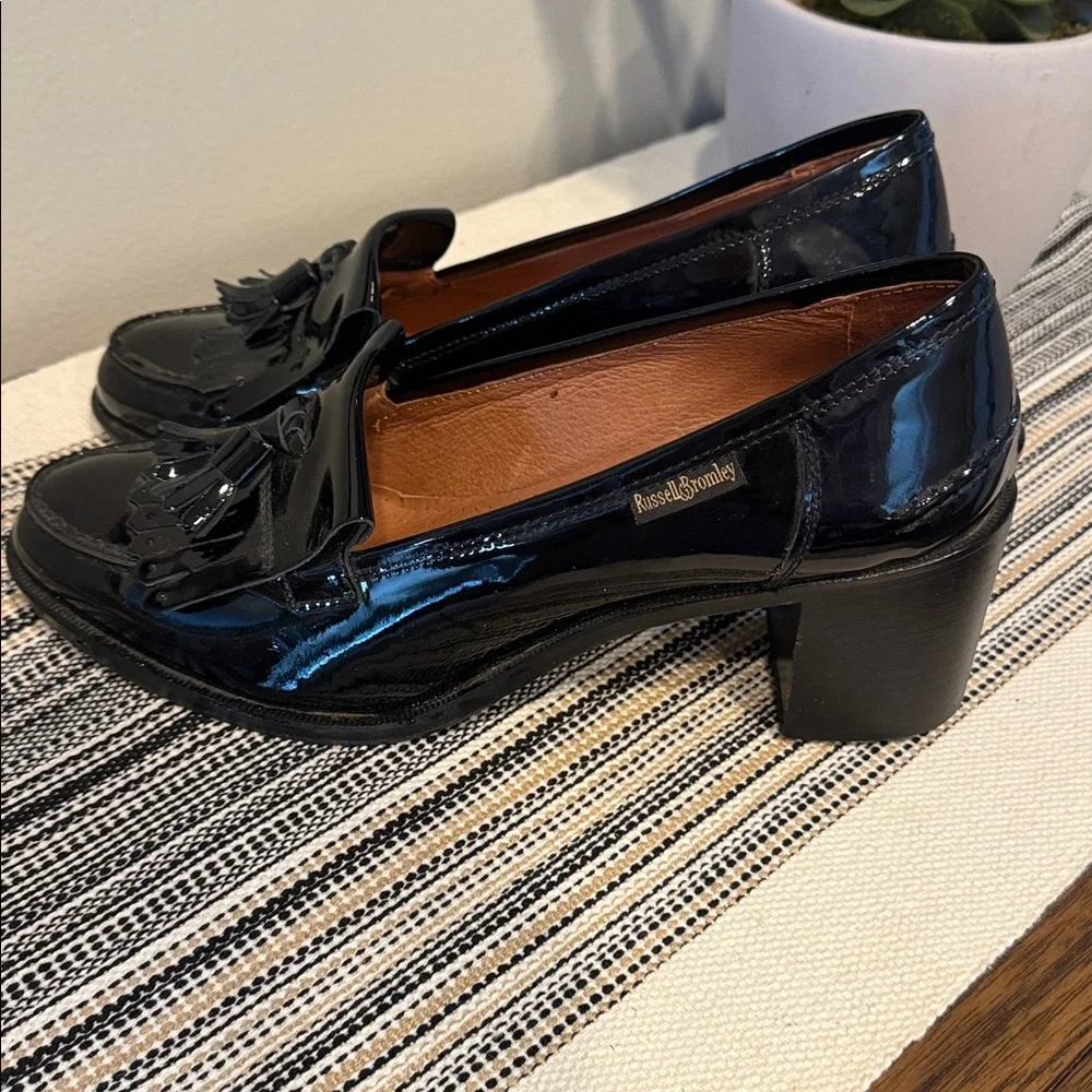 Russell & Bromley Midchester Ladies Black Leather Heeled Loafers Size EU 41 US 8